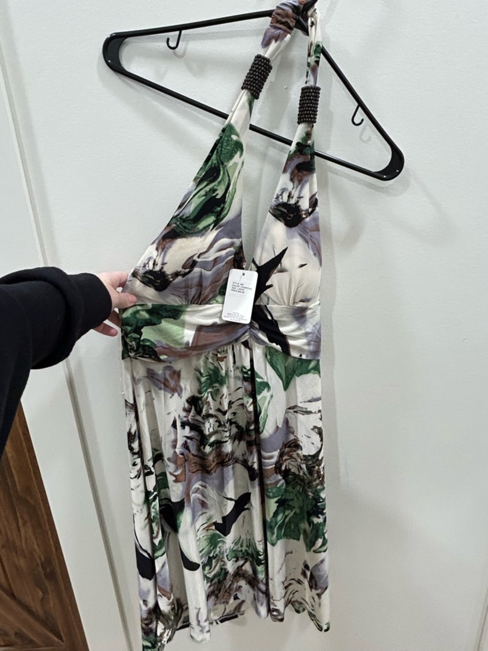 Cristinalove Halter Dress Large NWT Abstract Floral Midi Dress Beaded Strap